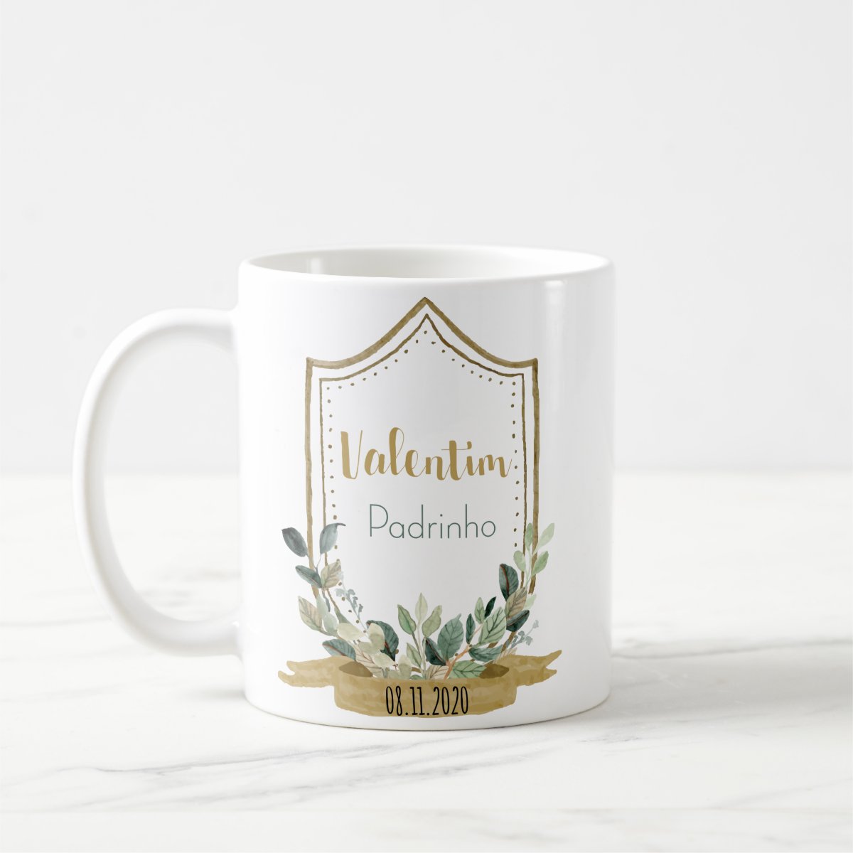 Caneca Personalizada de Casamento Padrinho Folhagem Botânico