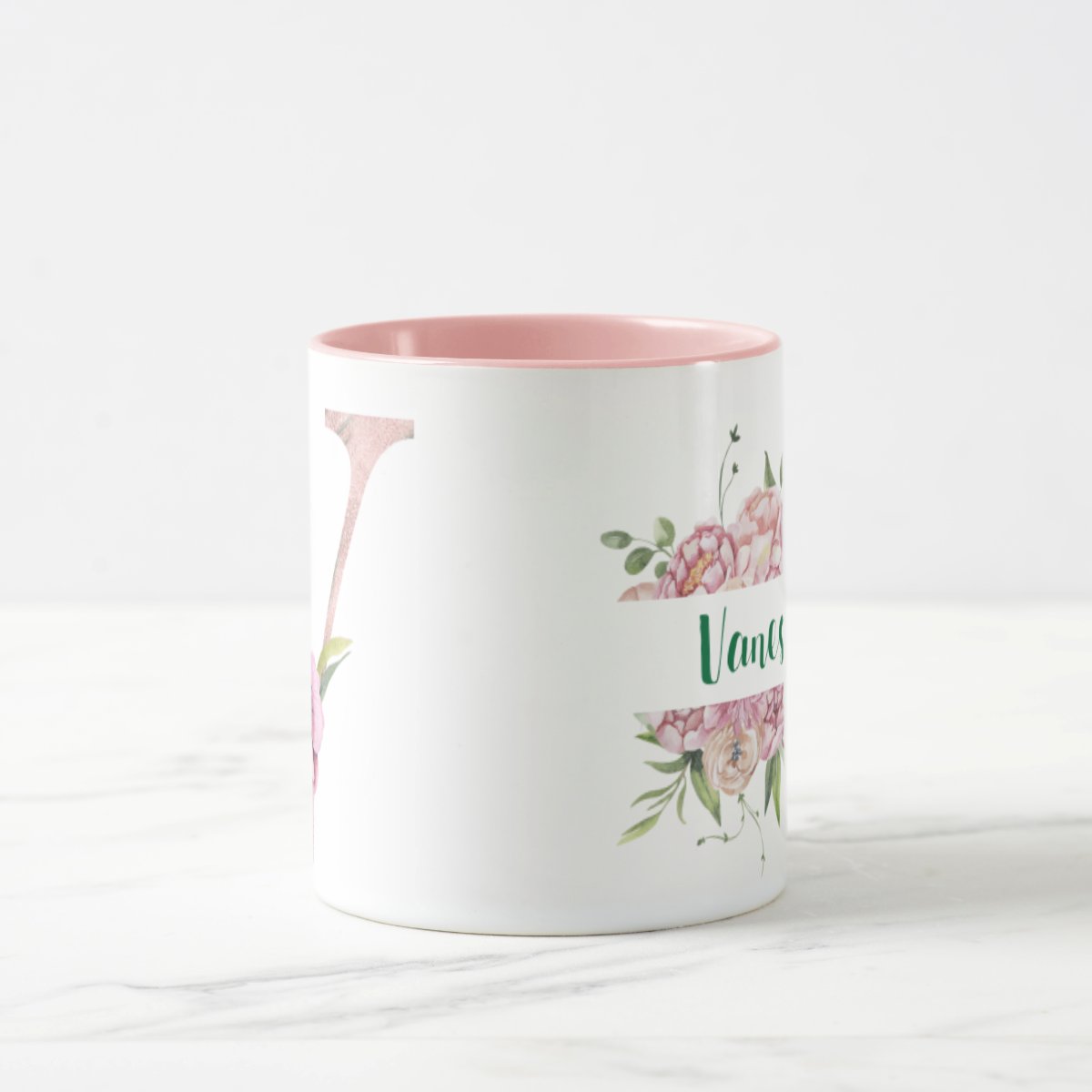 Caneca Feminina Personalizada com Nome e Inicial V - Rosa