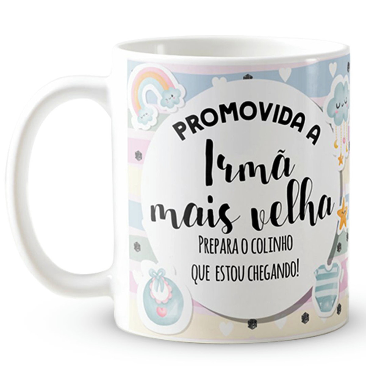 Caneca Presente Gravidez Irmã Mais Velha Familia Cresceu - Anúncio de Gravidez (Irmão(ã))
