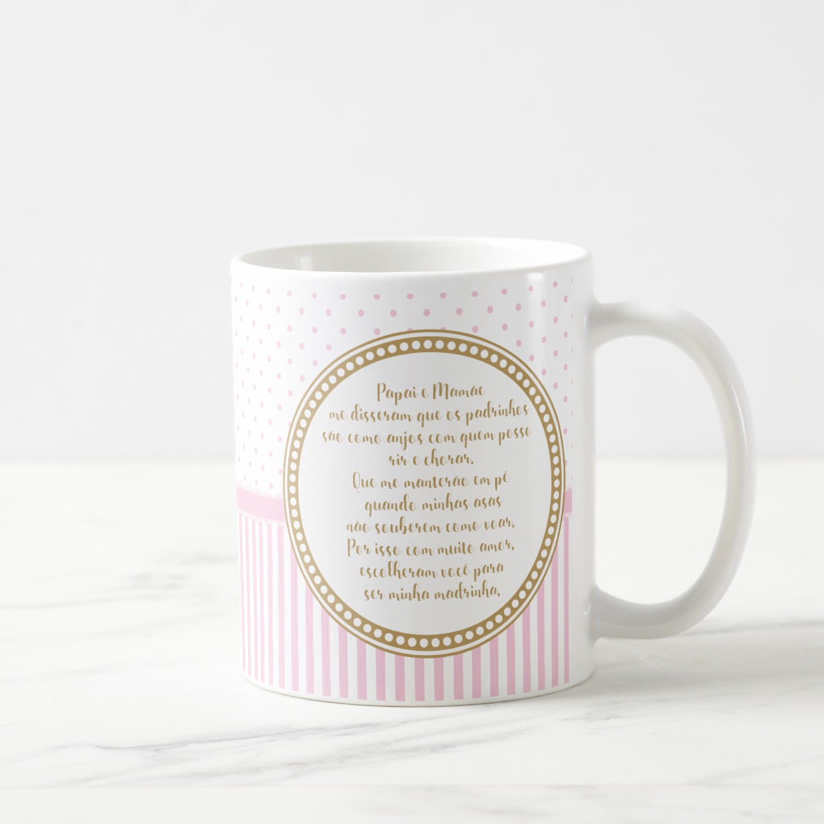 Caneca Presente Batizado Madrinha Dinda Brasão com Nomes