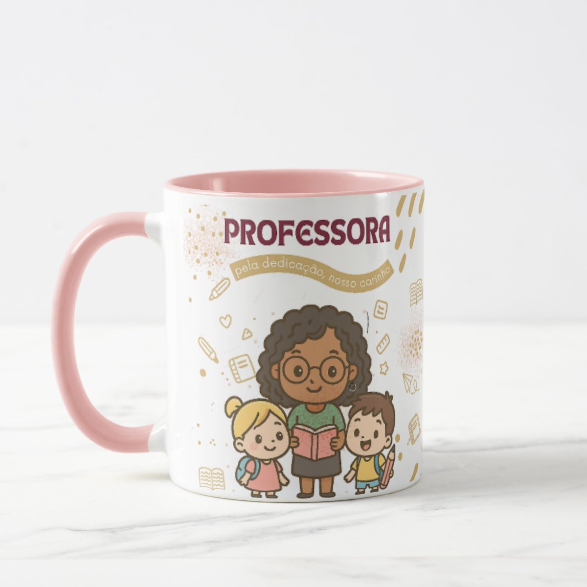 Caneca Professor(a) Cacheada Amor Gratidão Presente Dia dos Professores 🎁