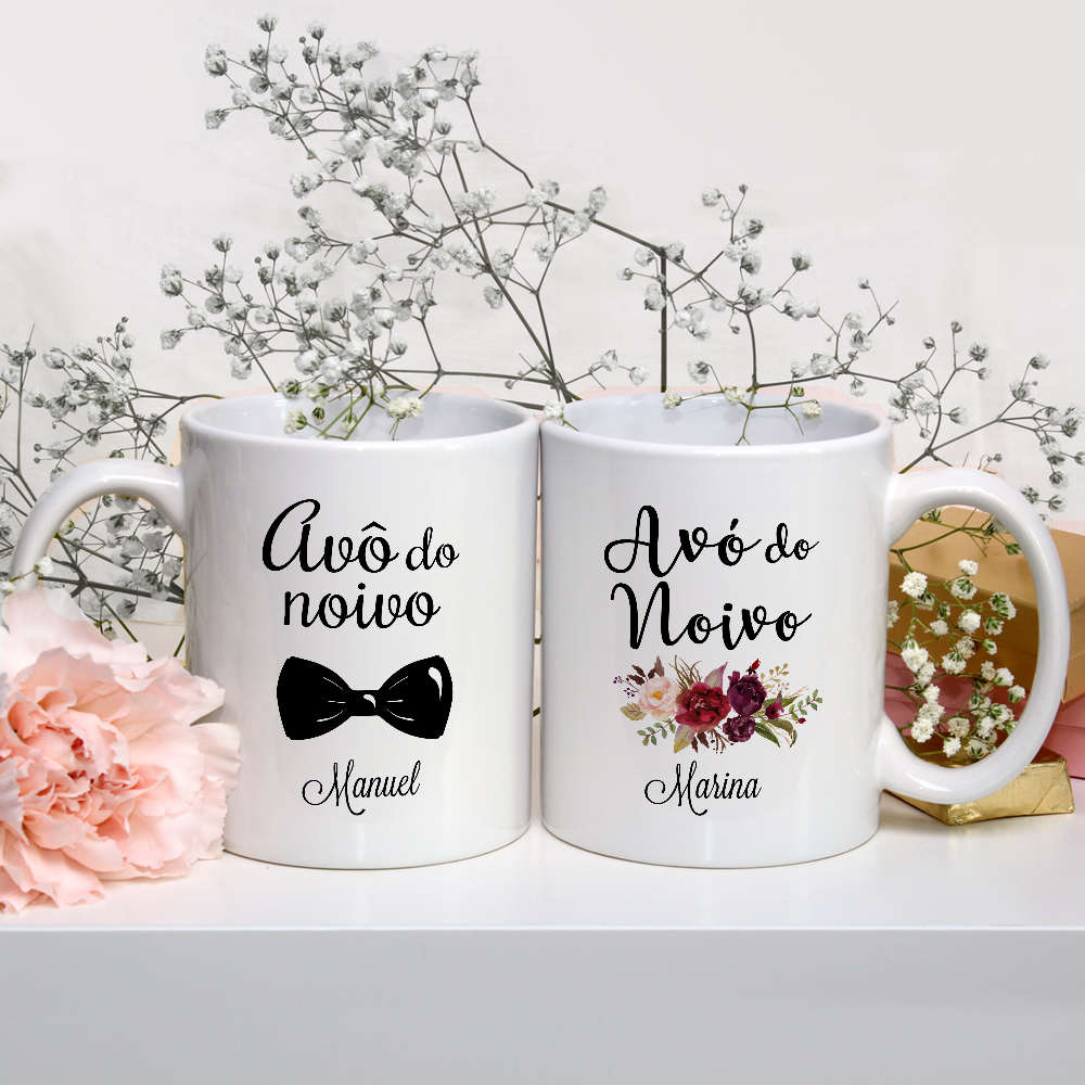 Kit Presente 2 Canecas Personalizadas Avó e Avô do Noivo - Casamento (Avó/Avô)