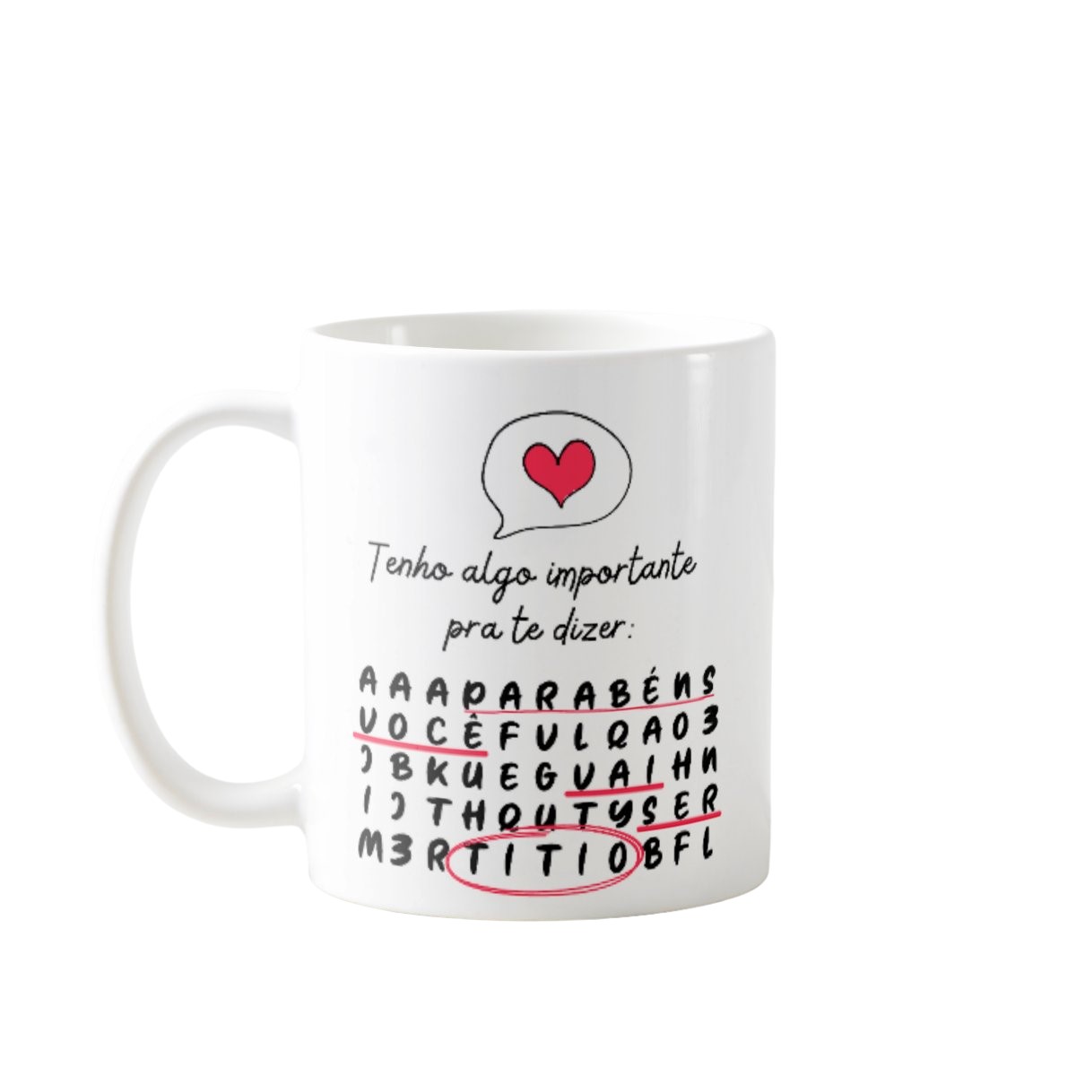 Caneca Caça Palavras Surpresa para Contar Gravidez a Titio - Anúncio de Gravidez (Tio)