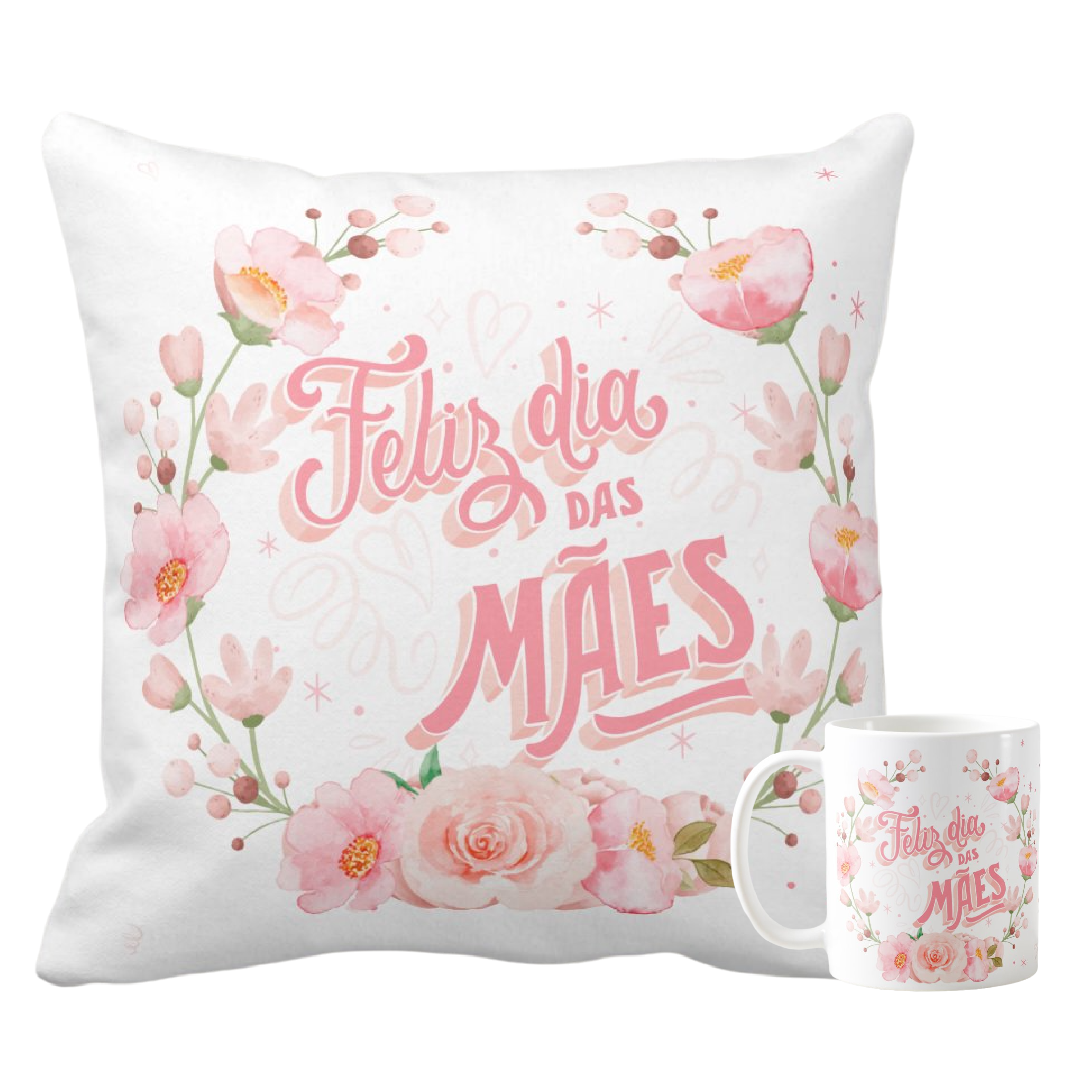 Conjunto Caneca e Almofada Rosa Presente para o Dia das Mães - Família (Mãe)