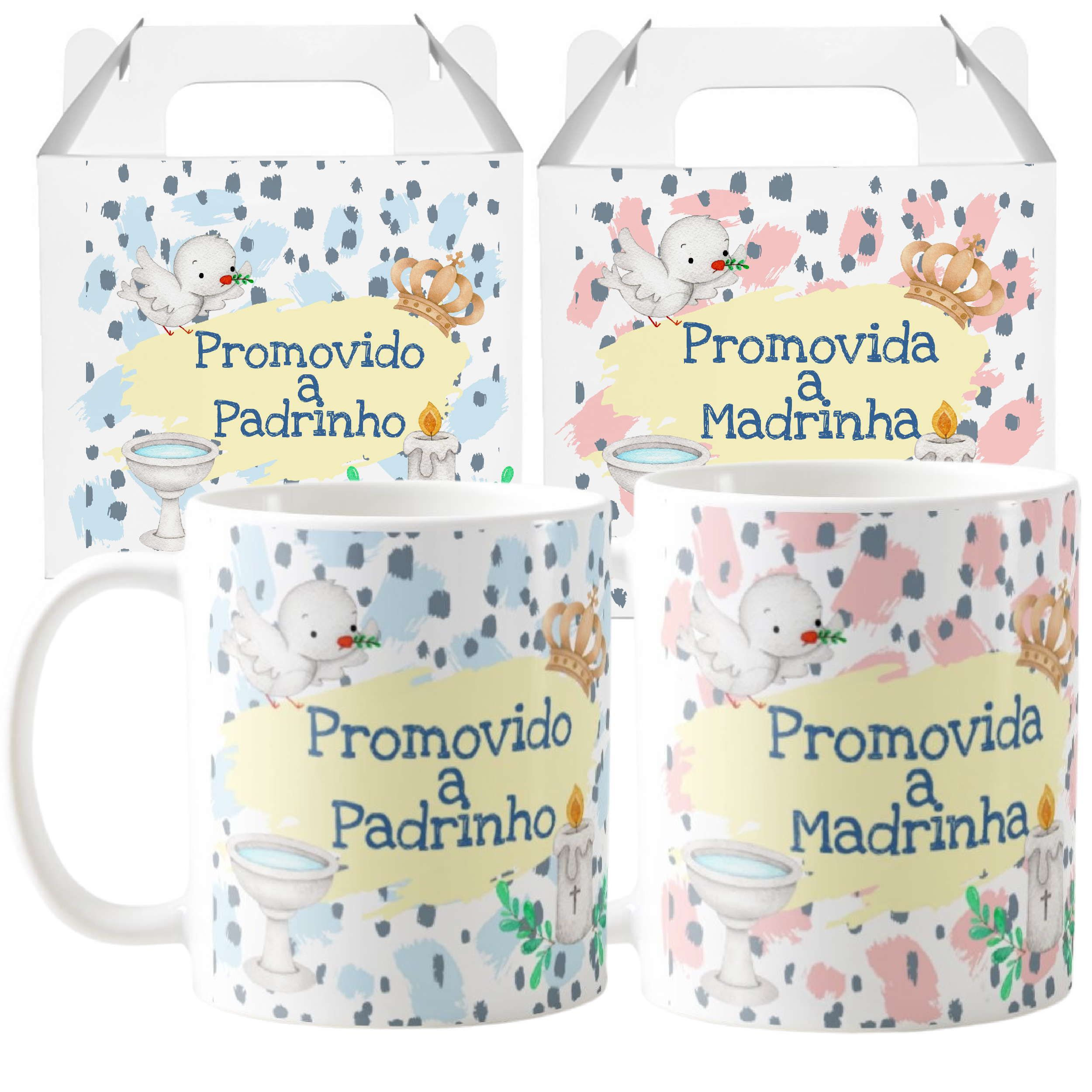 Kit 2 Canecas Presente Personalizado Convite para Padrinhos - Batizado (Padrinho)
