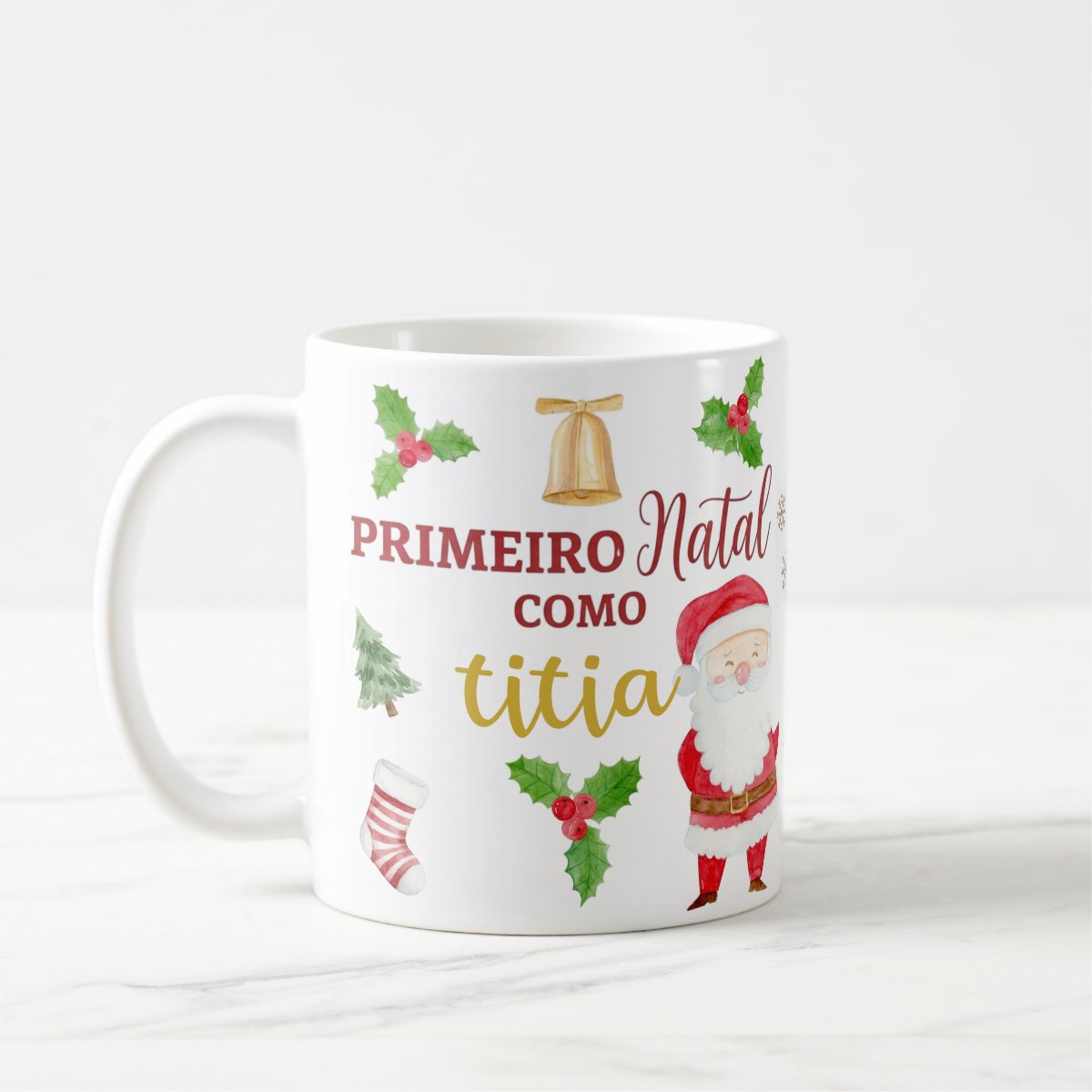 Caneca Personalizada Natalina Primeiro Natal como titia