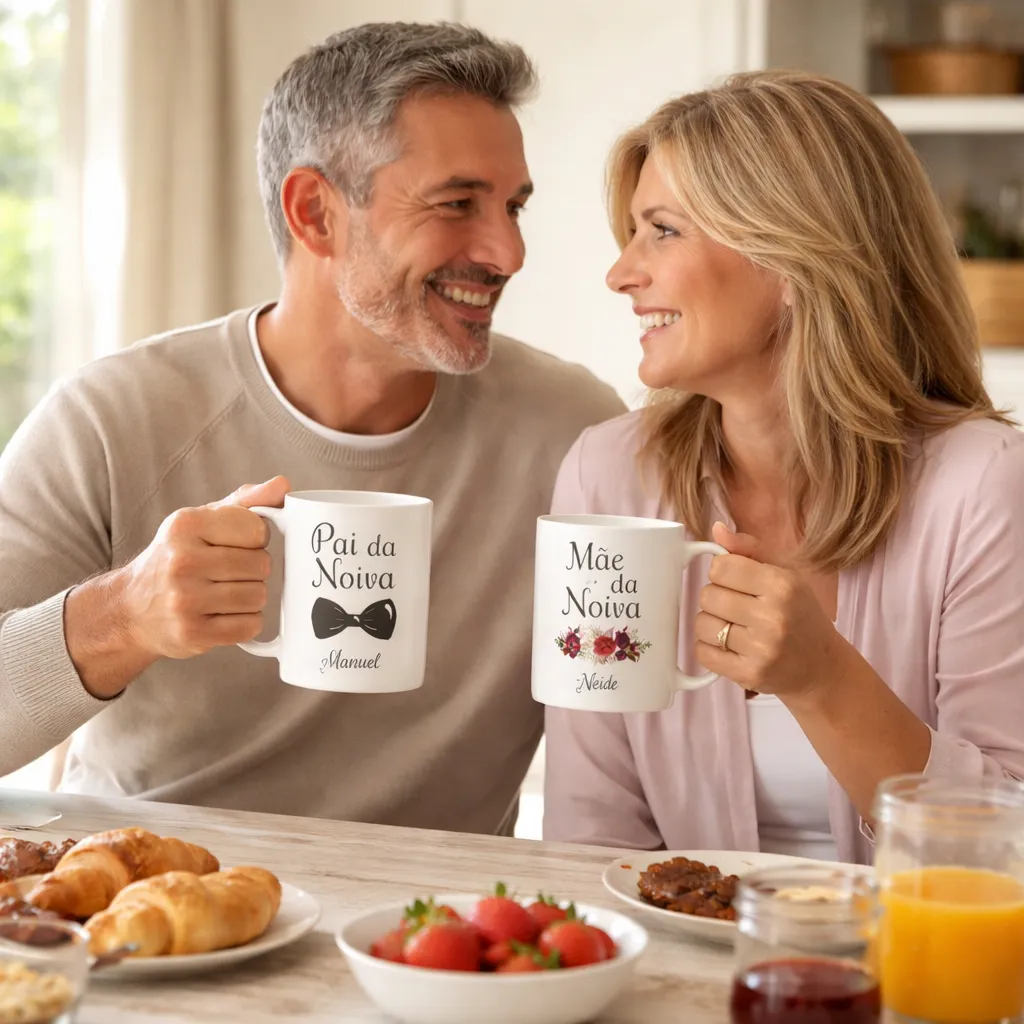 Kit 2 Canecas Personalizadas Casamento Pai e Mãe da Noiva Marsala Nome