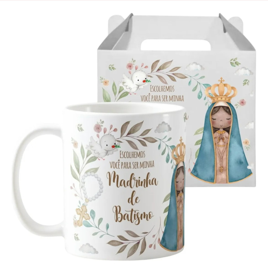 Caneca Padrinhos de Batismo Madrinha Presente Pronta Entrega