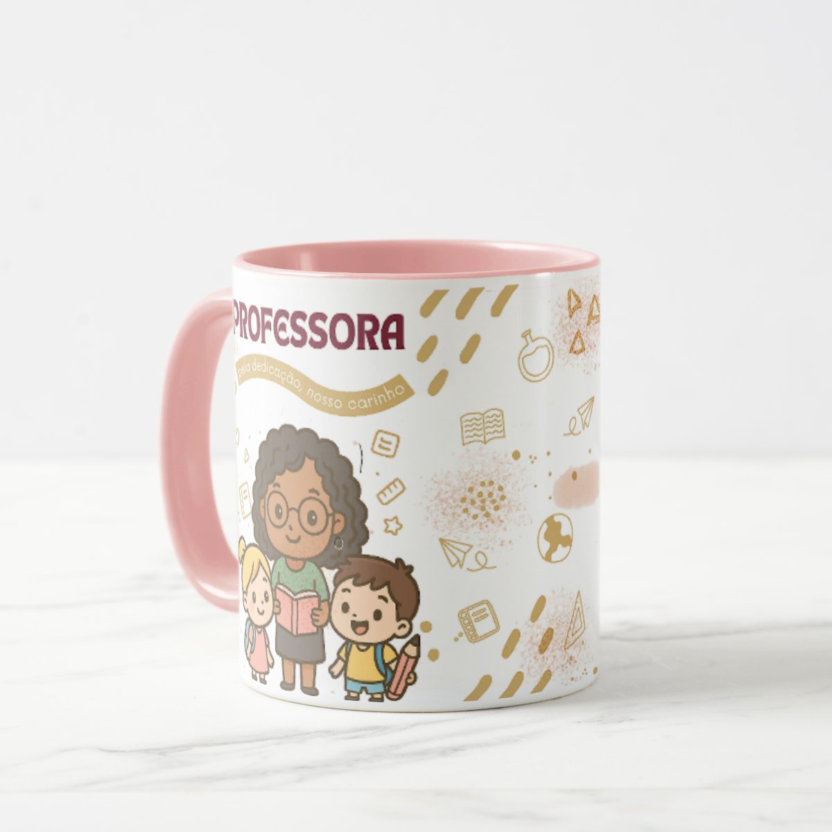 Caneca Professor(a) Cacheada Amor Gratidão Presente Dia dos Professores 🎁