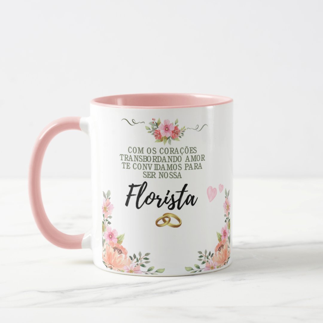 Caneca Personalizada para Convidar Florista de Casamento