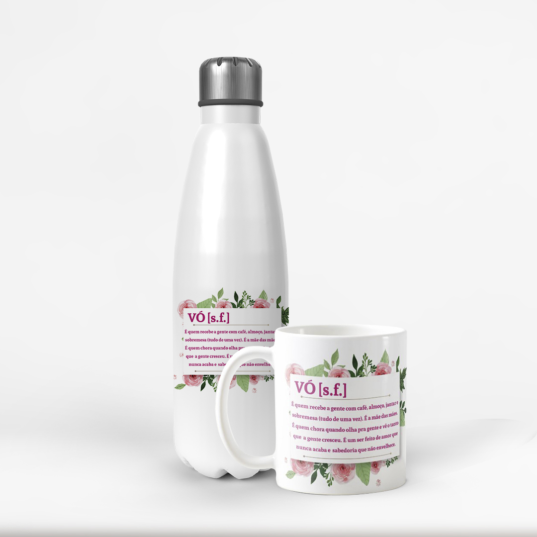 Conjunto Garrafa Térmica e Caneca Avó Vovó Significado - Família (Avó/Avô)