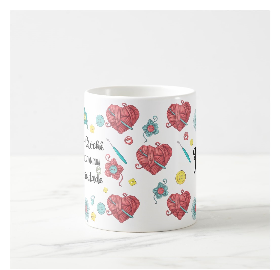 Caneca para Amantes do Crochê Arte de Crochet