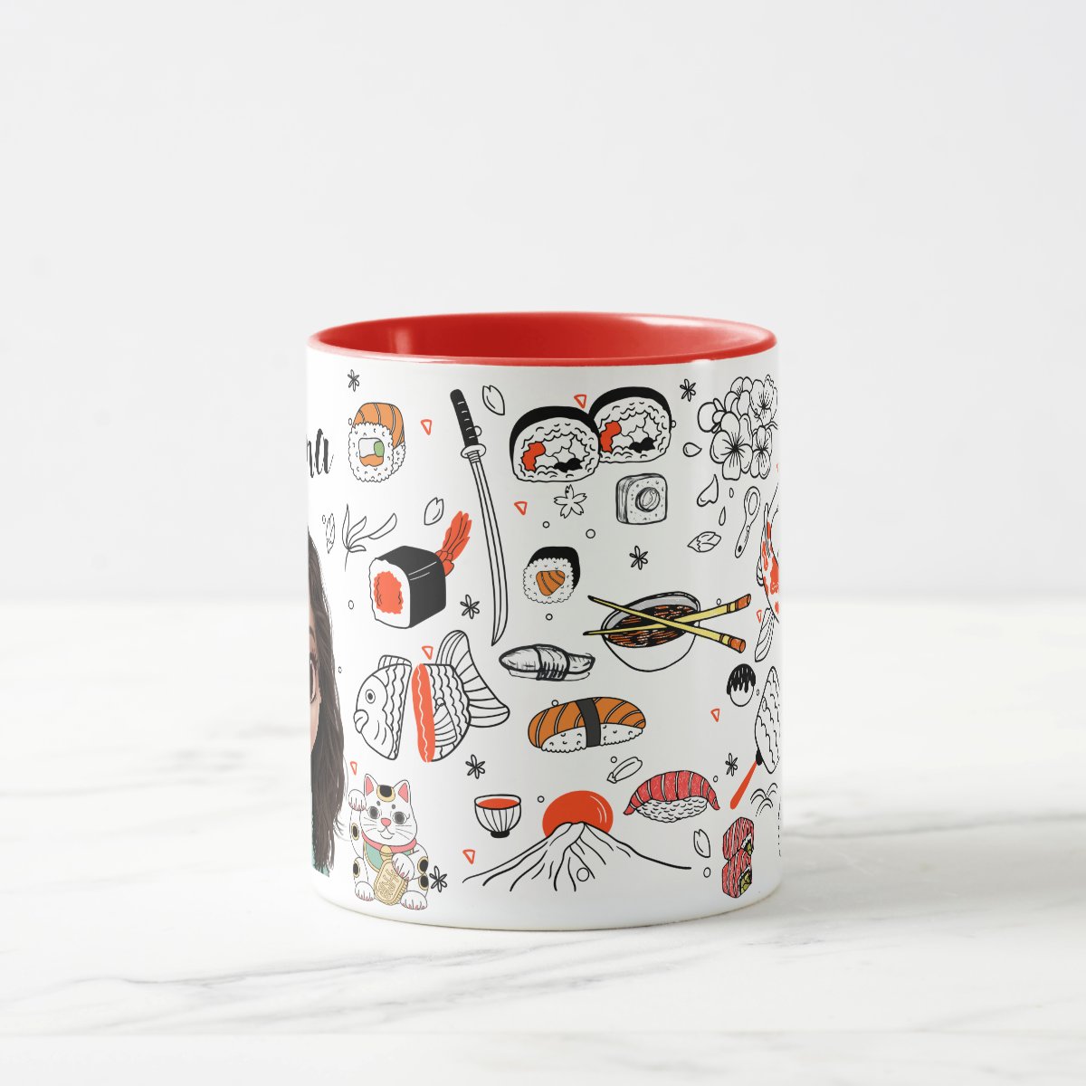 Caneca Sushi Comida Japonesa Personalizada com Avatar