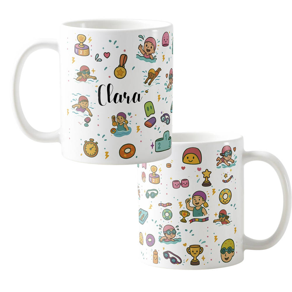 Caneca Infantil Personalizada Com Nome - Polimero Resistente Natação feminina