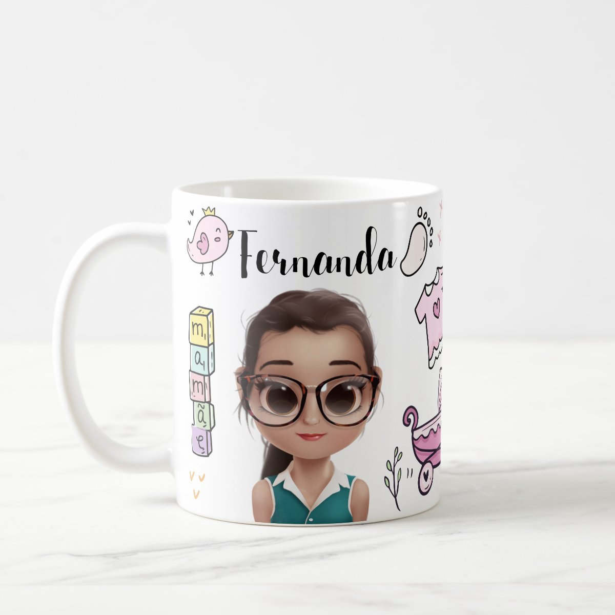Caneca Personalizada Mãe de Menina com Nome e Avatar - Família (Mãe)
