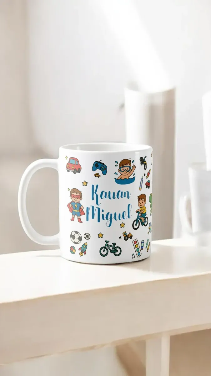 caneca infancia menino super heroi dinossauro polimero - Outros (Amizade)