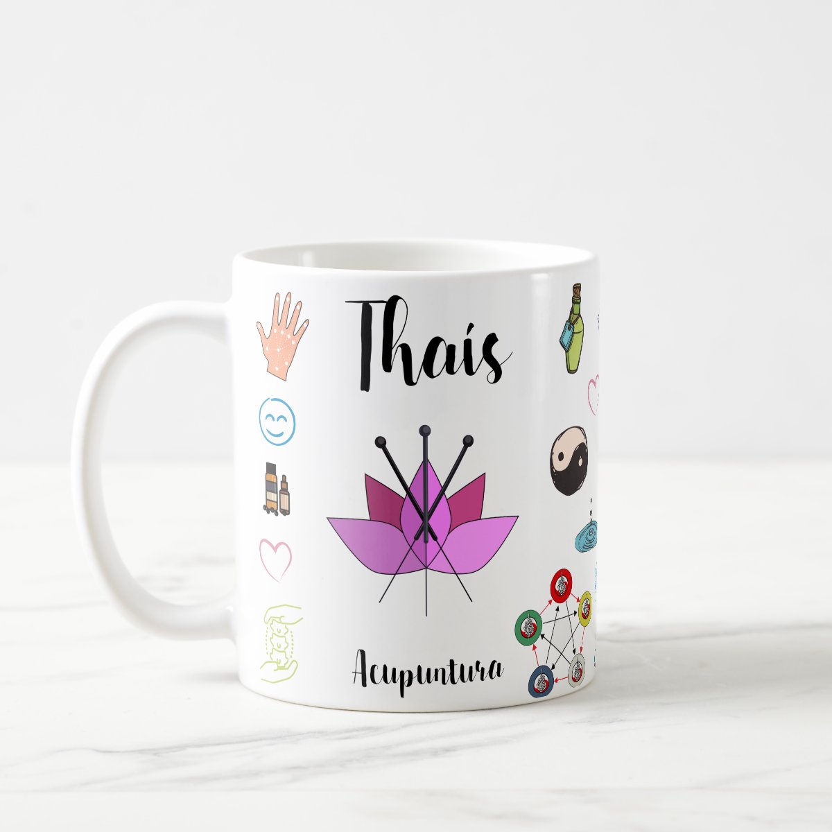 Caneca Personalizada Criativa de Acupuntura com Nome Branca - Profissões (Médico(a))