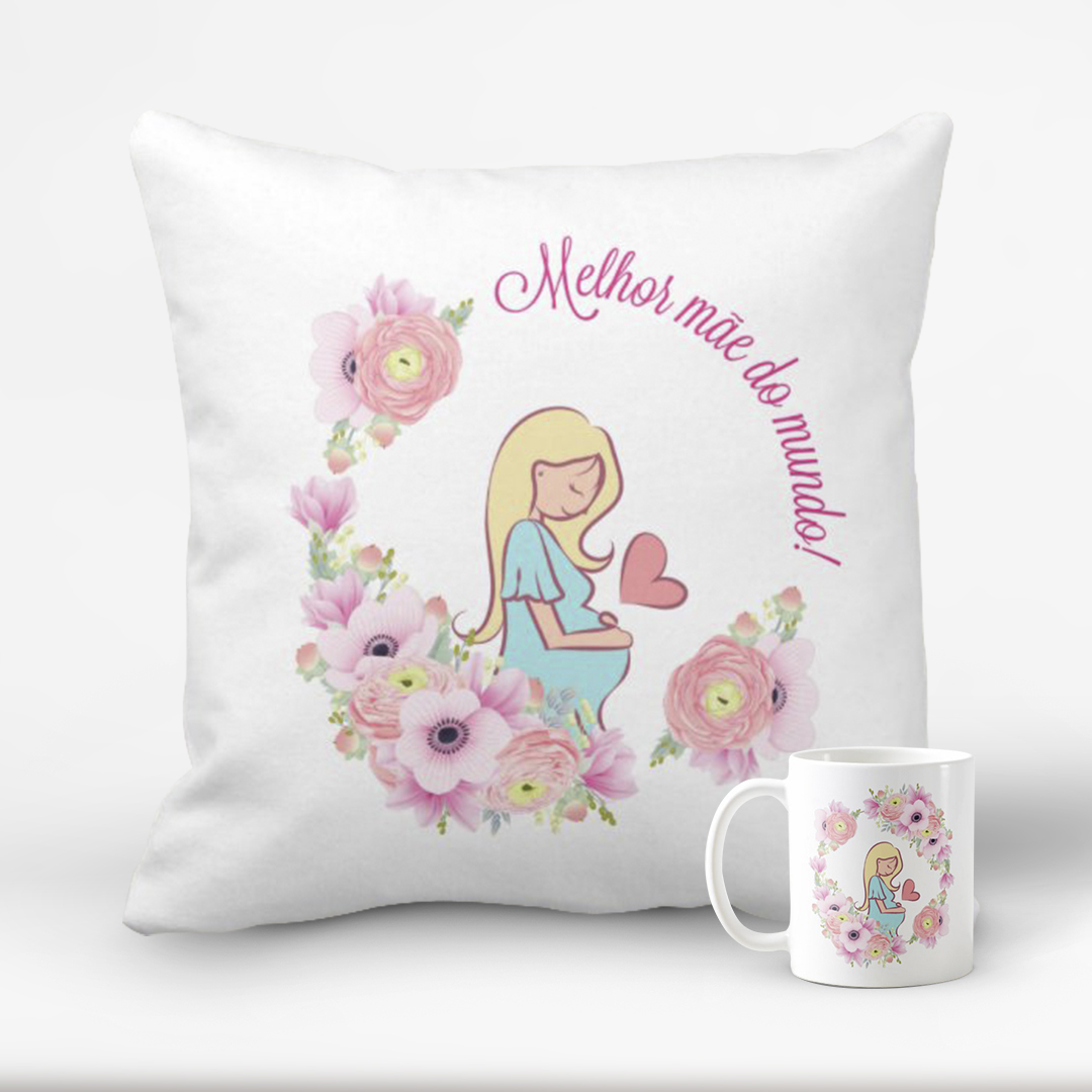 Conjunto Almofada Decorativa Grávida Melhor Mãe - Família (Mãe)