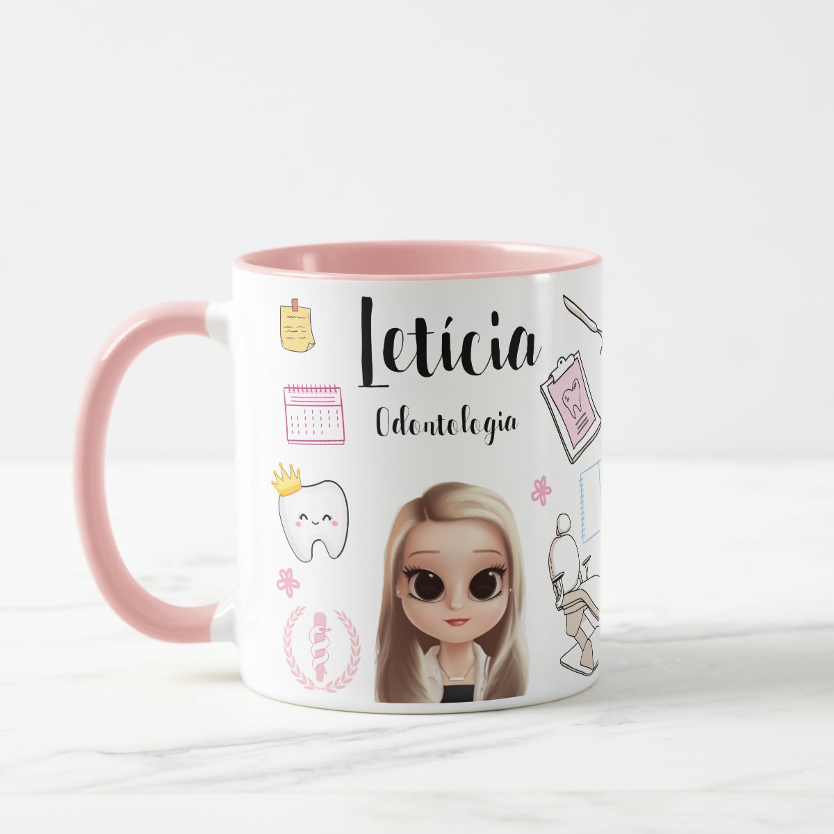 Caneca Odontologia Presente Dentista Profissão com Avatar - Profissões (Dentista)