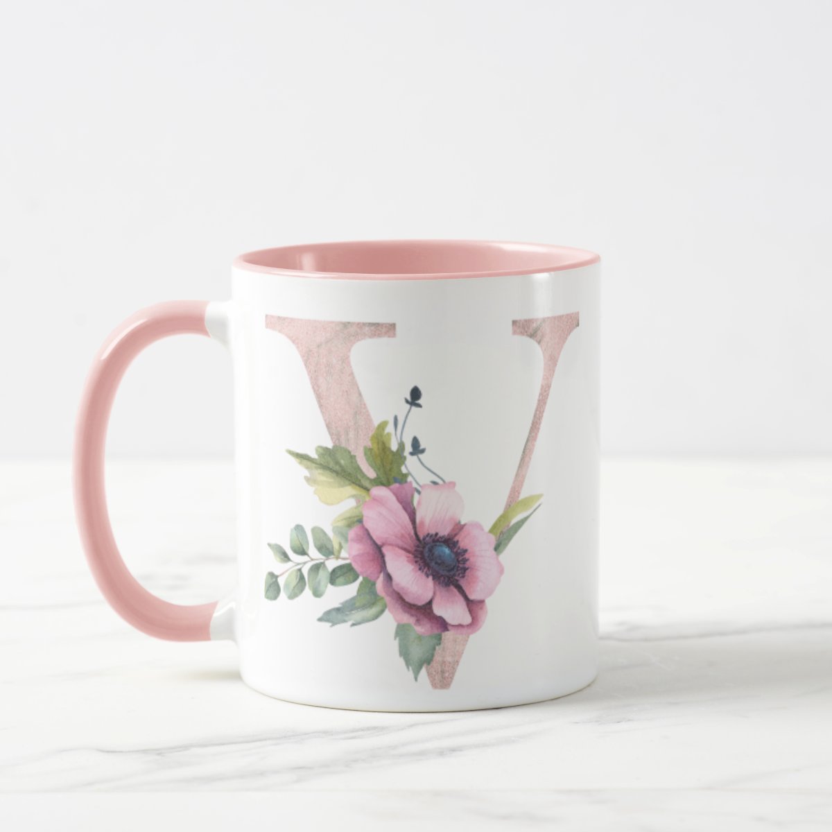 Caneca Feminina Personalizada com Nome e Inicial V - Rosa