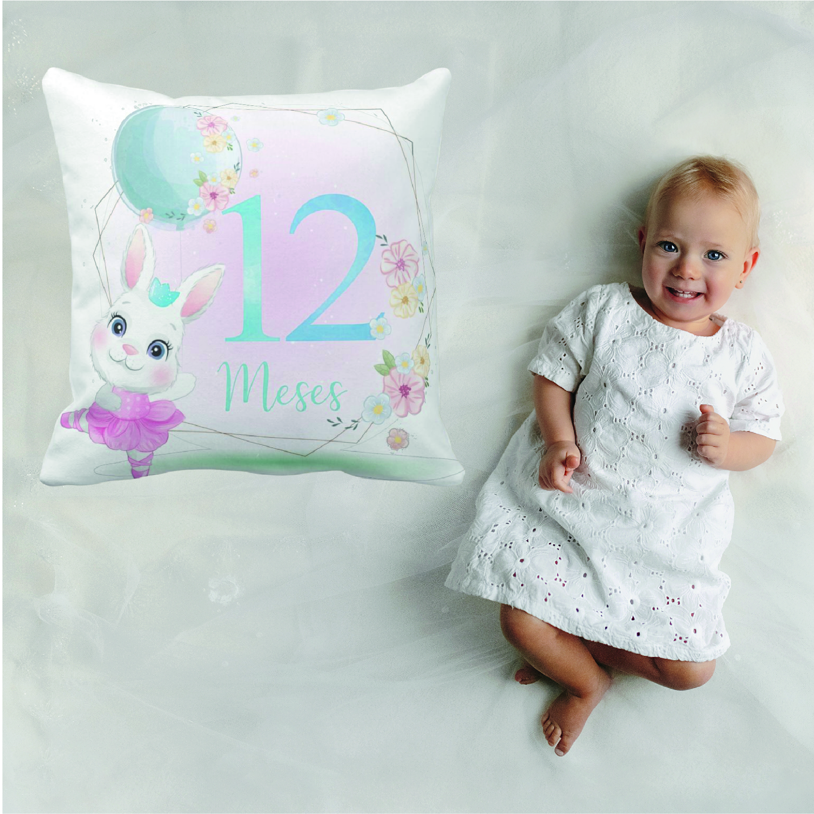 Almofada Mesversário Bebê Menina Infantil Mês 12 Safari Baby
