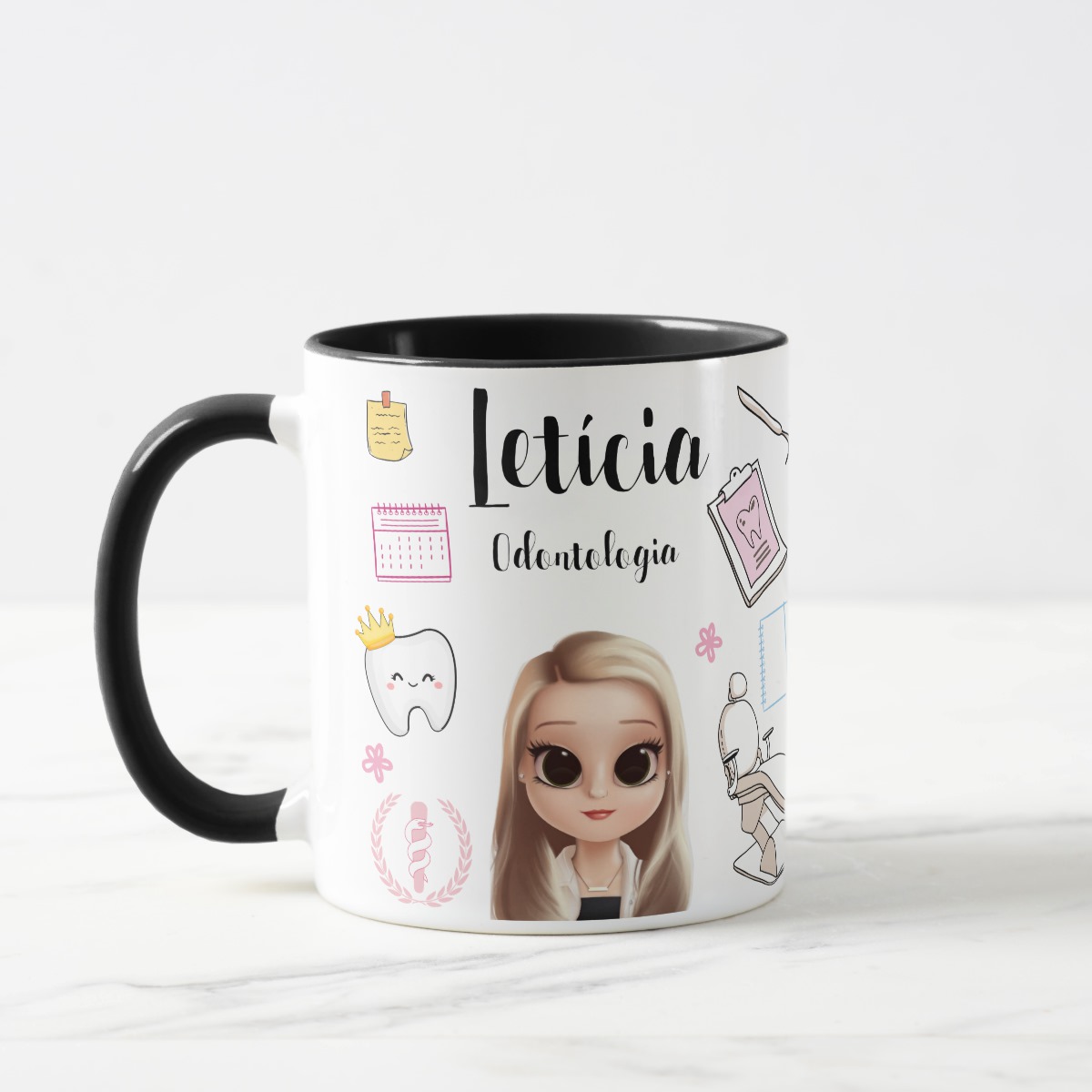 Caneca Odontologia Presente Criativo com Avatar Dentista - Profissões (Dentista)