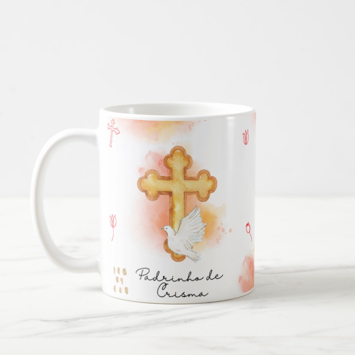 Caneca Cerâmica Presente Padrinho de Crisma Católica - Batizado (Padrinho)