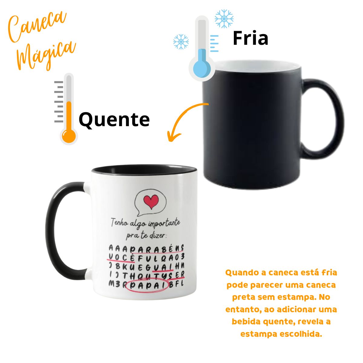 Caneca Mágica Personalizada Com Caça Palavras Vou Ser Papai - Família (Pai)