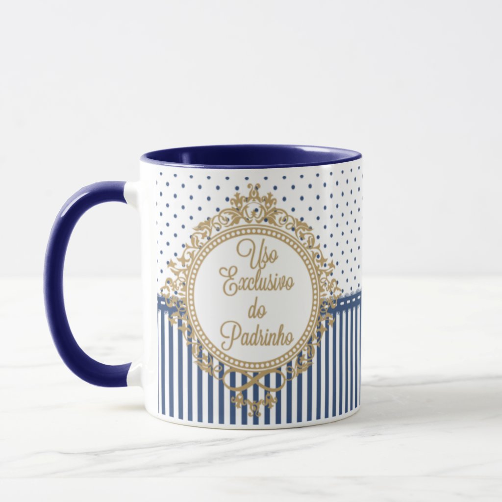 Conjunto 2 Canecas Convite Criativo Padrinhos De Batismo Azul