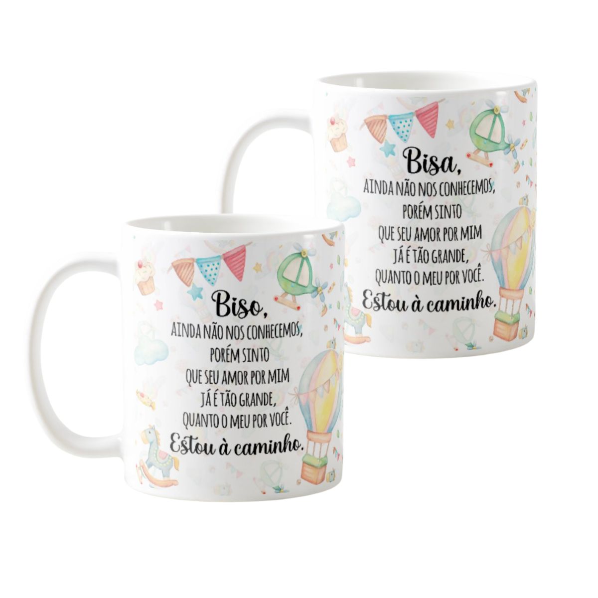 Kit 2 Canecas Revelação Biso e Bisa Gravidez Estou à Caminho - Anúncio de Gravidez (Bisavó e BIsavô)