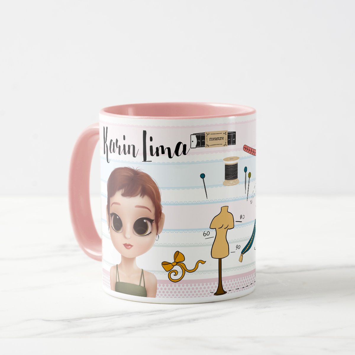Caneca Rosa Estilista Moda Avatar e Nome Personalizado