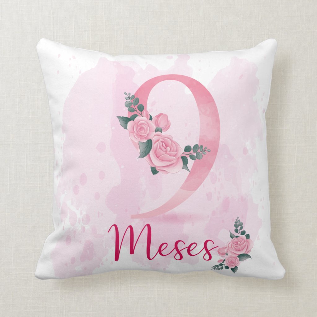 Almofada Decorativa Mesversário Feminina Mês 9 Floral - Família (Mesversário de 9 Meses Floral )