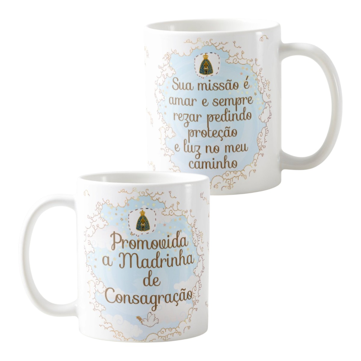 Kit 2 Canecas Cerâmica Padrinhos Consagração Céu Azul