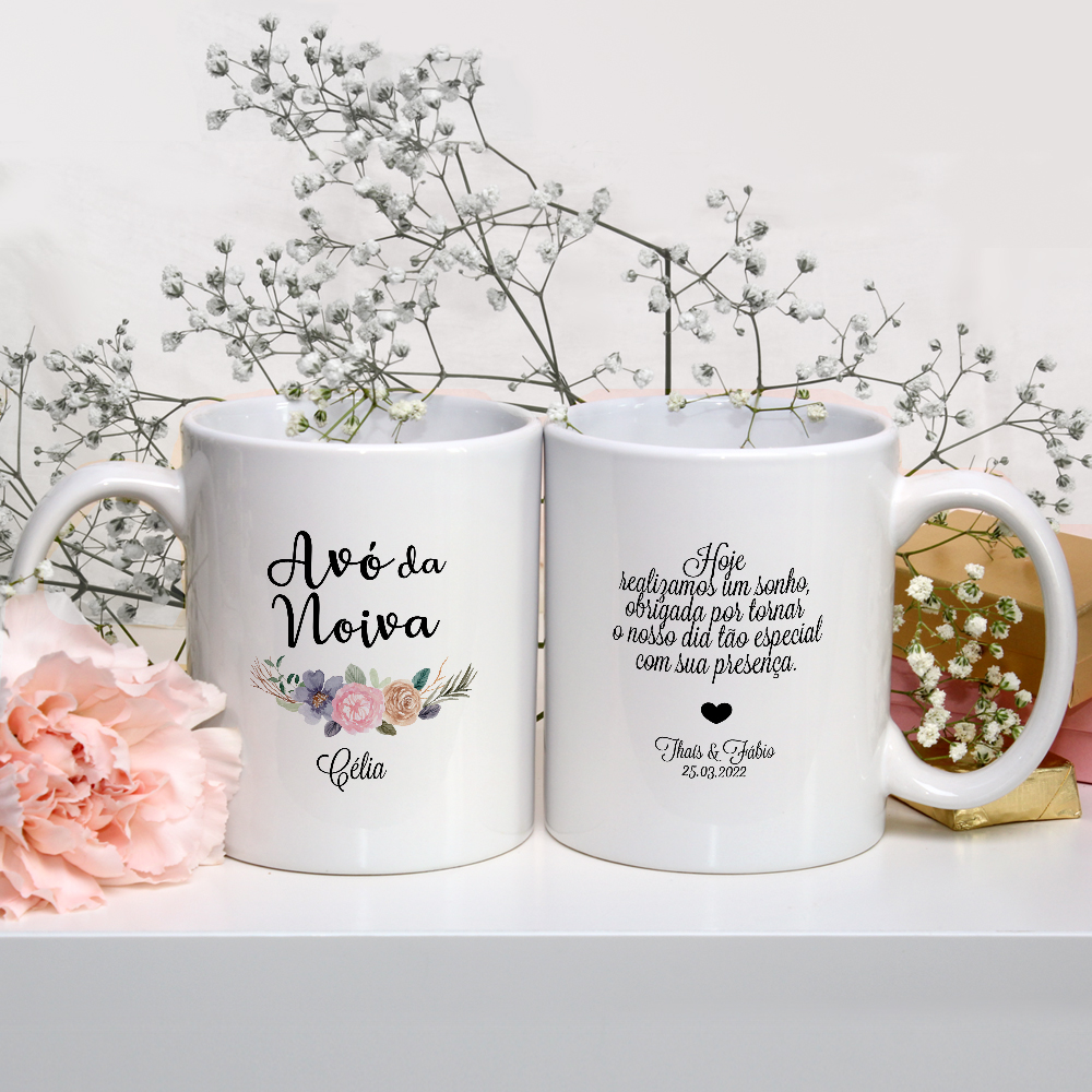 Kit Presente 2 Canecas Personalizadas Nome os Avós da Noiva