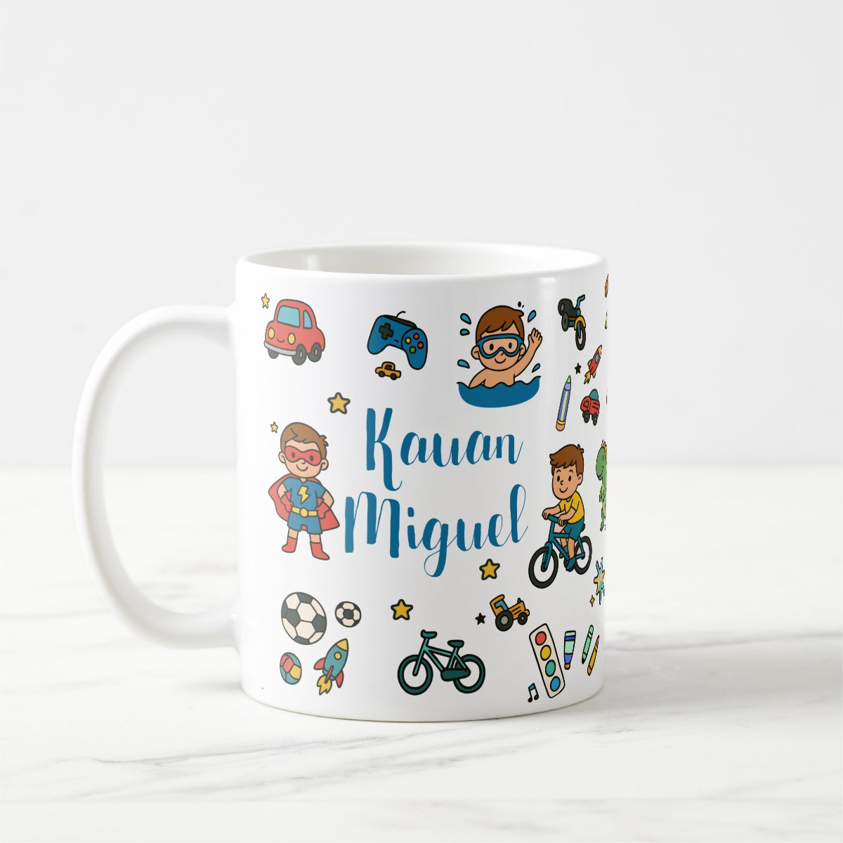 caneca infancia menino super heroi dinossauro polimero