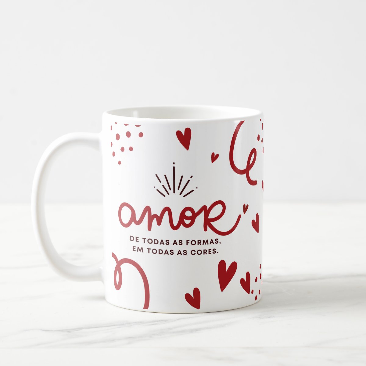 Kit Almofada e Caneca Romance de Corações Toda Forma de Amar