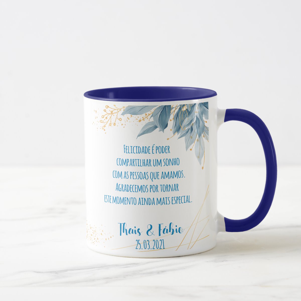 Caneca Casamento Azul Presente Pai Noivos Lembrança Familia