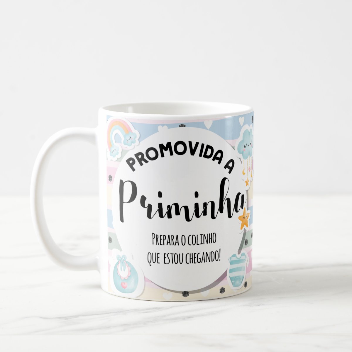 Caneca Personalizada Anúncio De Gravidez para Prima Priminha - Anúncio de Gravidez (Família/Geral)