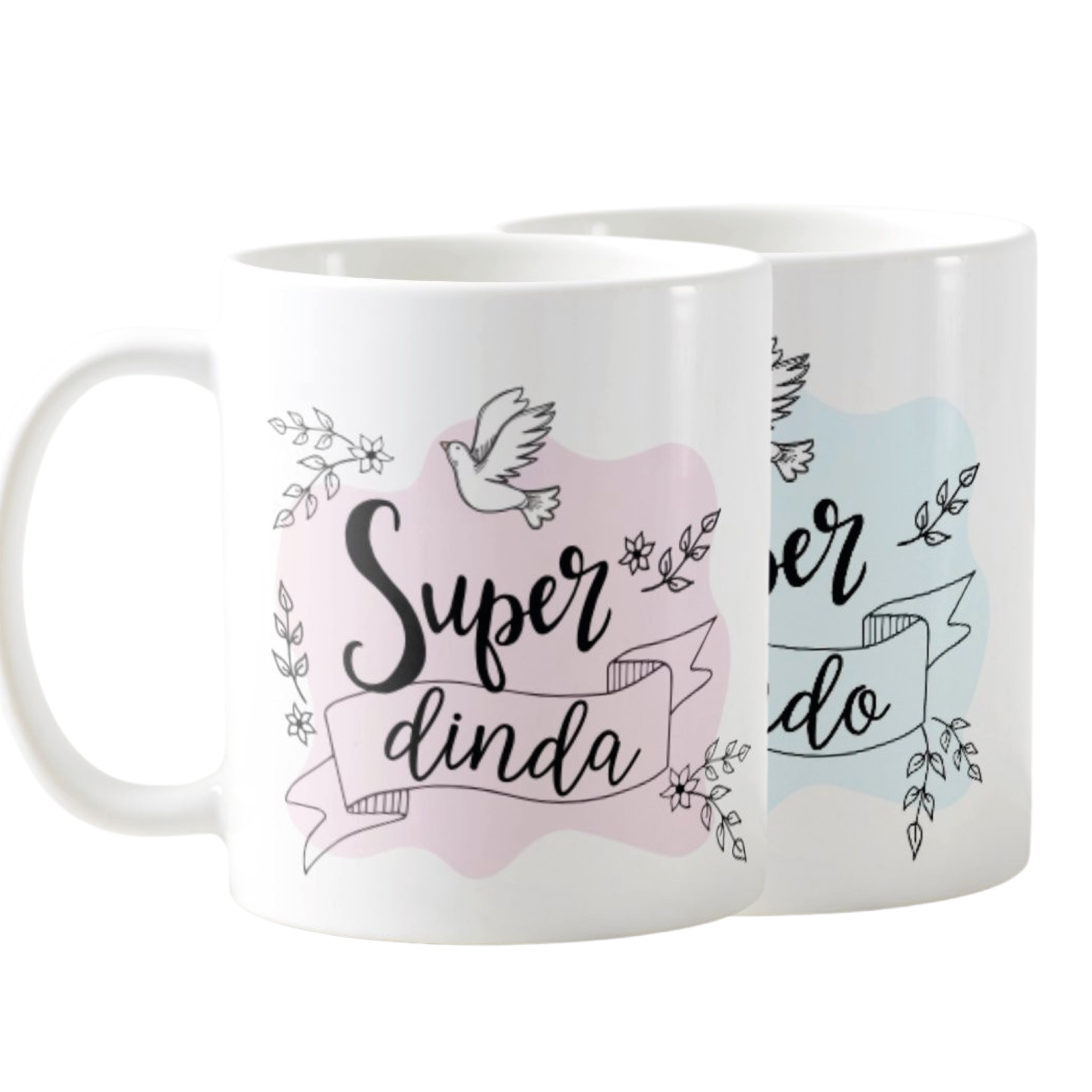 Kit Canecas Lembrança Padrinhos Batismo Super Dinda e Dindo