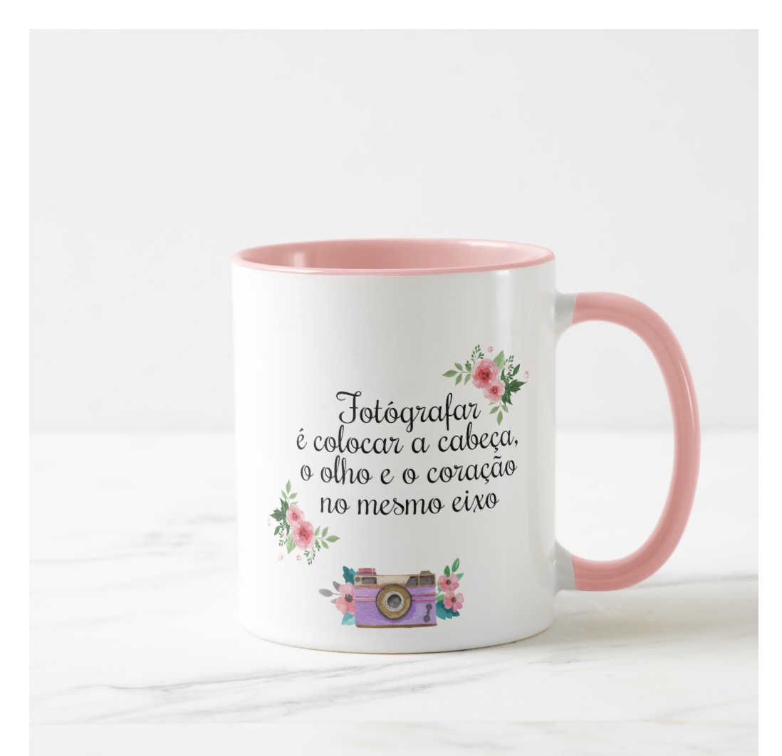 Caneca Para Fotógrafa Personalizada Com Nome Rosa