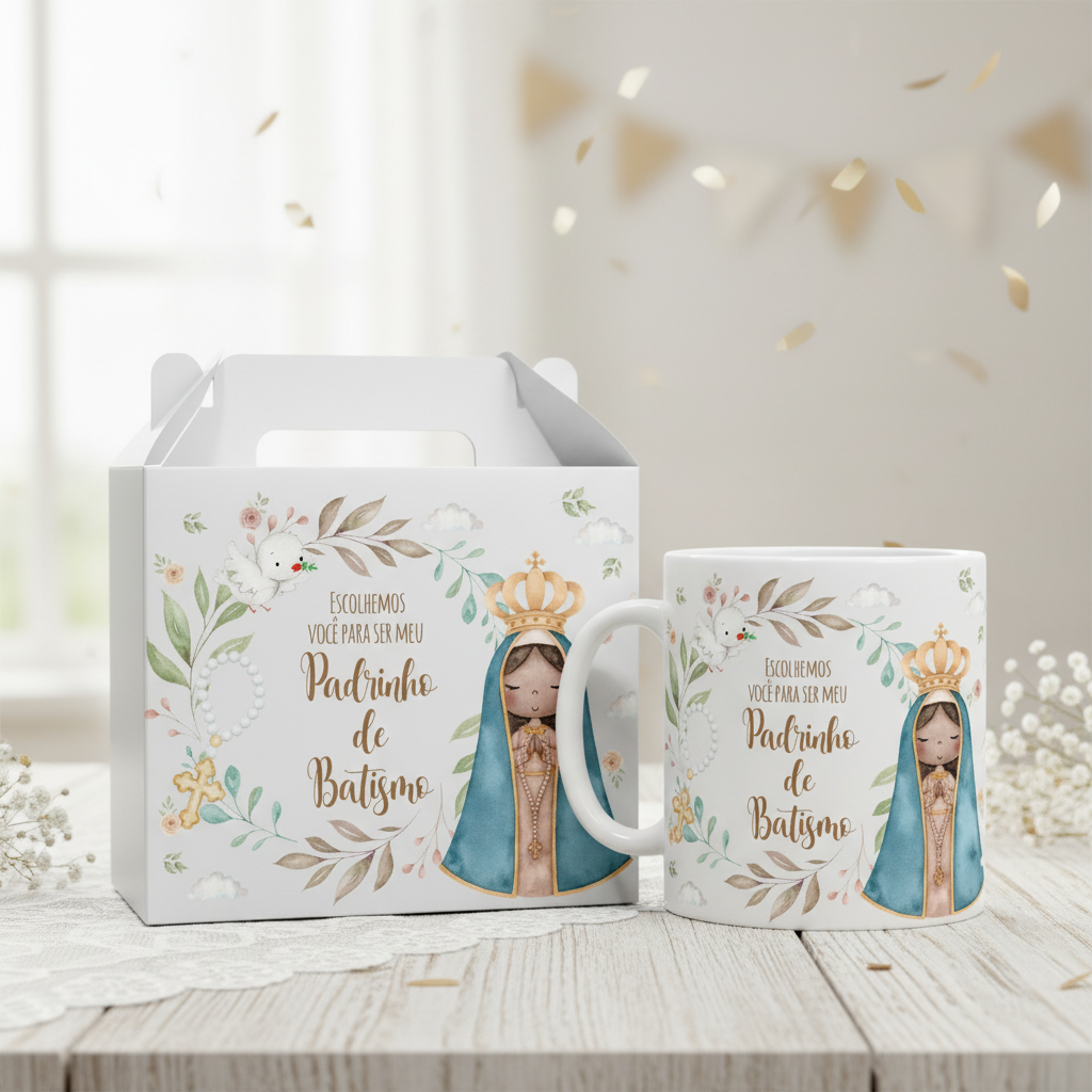 Kit 3 Canecas Padrinho e Madrinhas de Batismo e Consagração