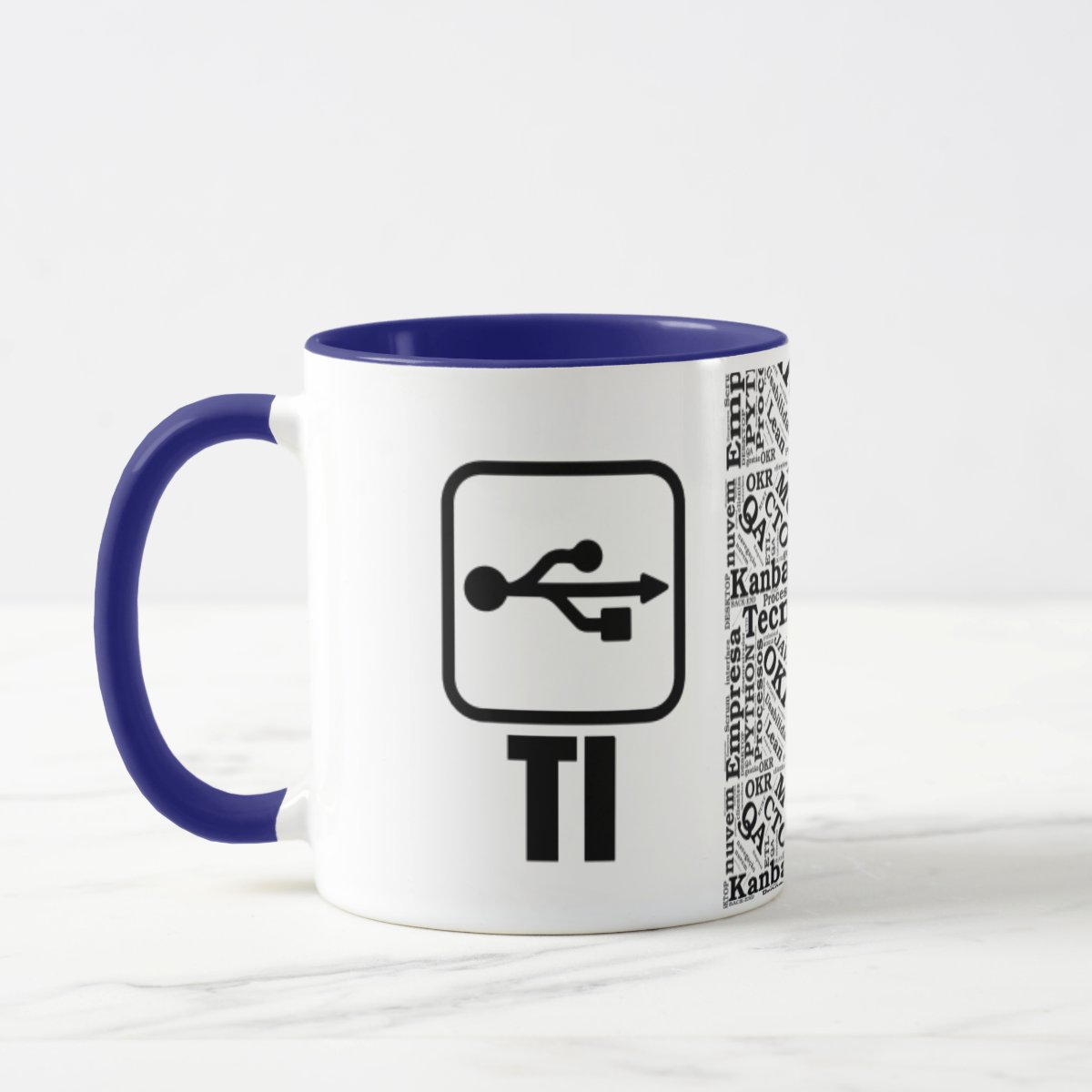 Caneca Azul Tecnologia da Informação com Simbolo TI - Profissões (Programador(a))