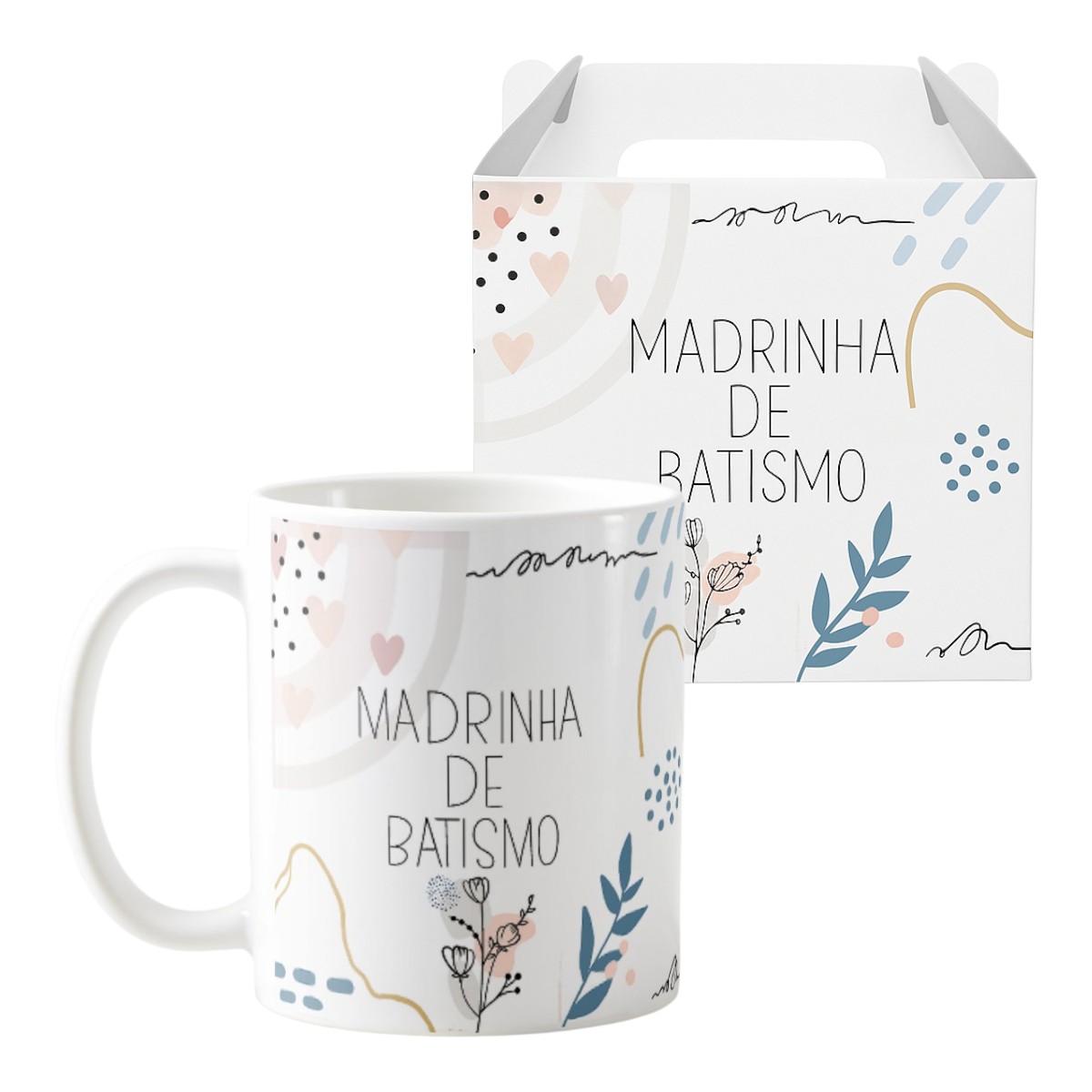 Kit 2 Canecas Cerâmica Padrinhos Batismo Minimalista