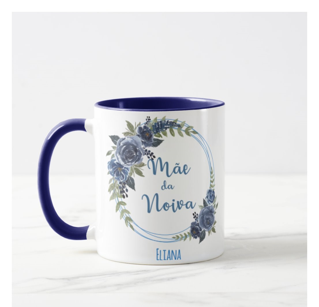 Caneca Azul Casamento Presente Recordação Familia Mãe Avó