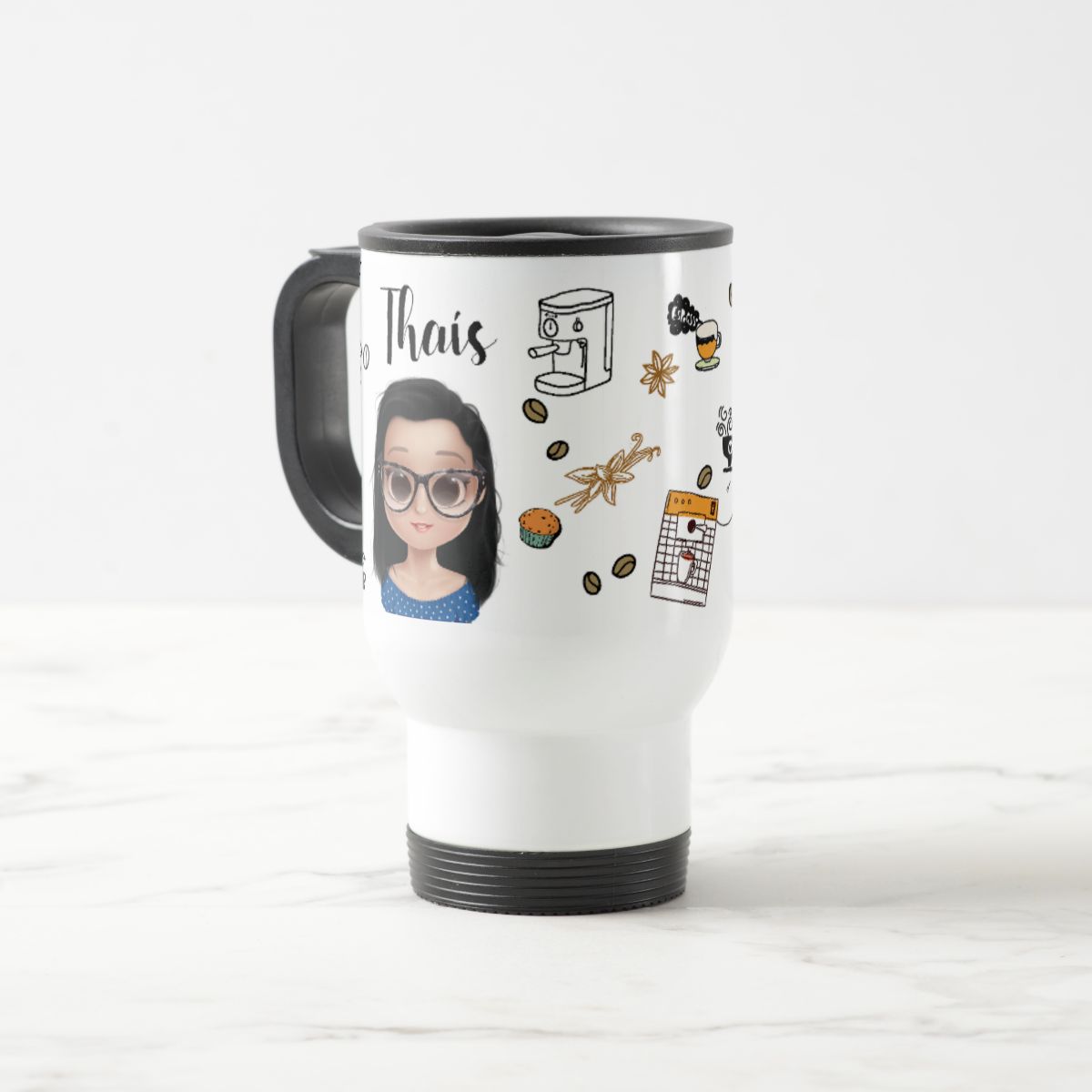 Copo Térmico Personalizado Café com Avatar e Nome 475ml