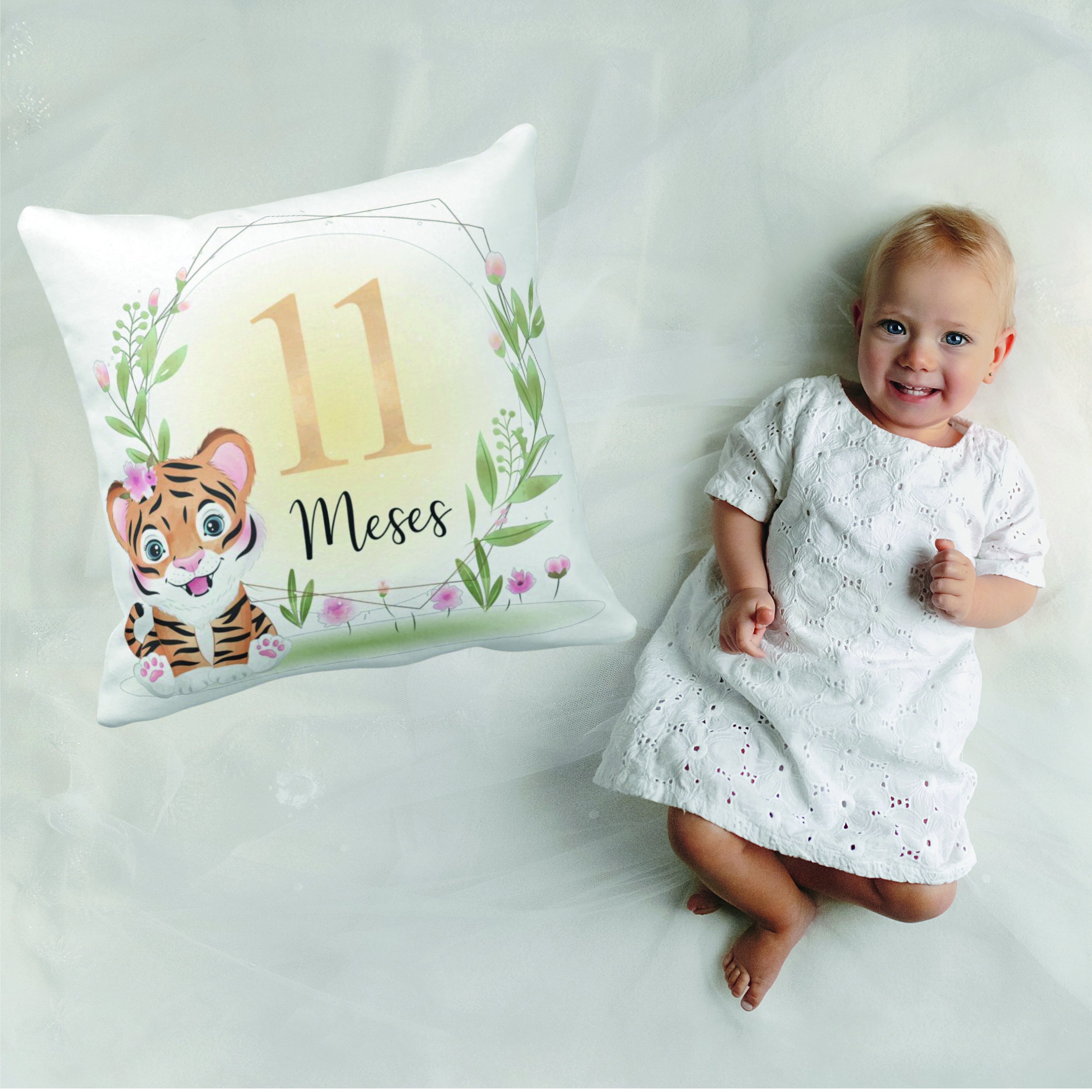 Almofada Mesversário Bebê Menina Infantil Mês 11 Safari Baby