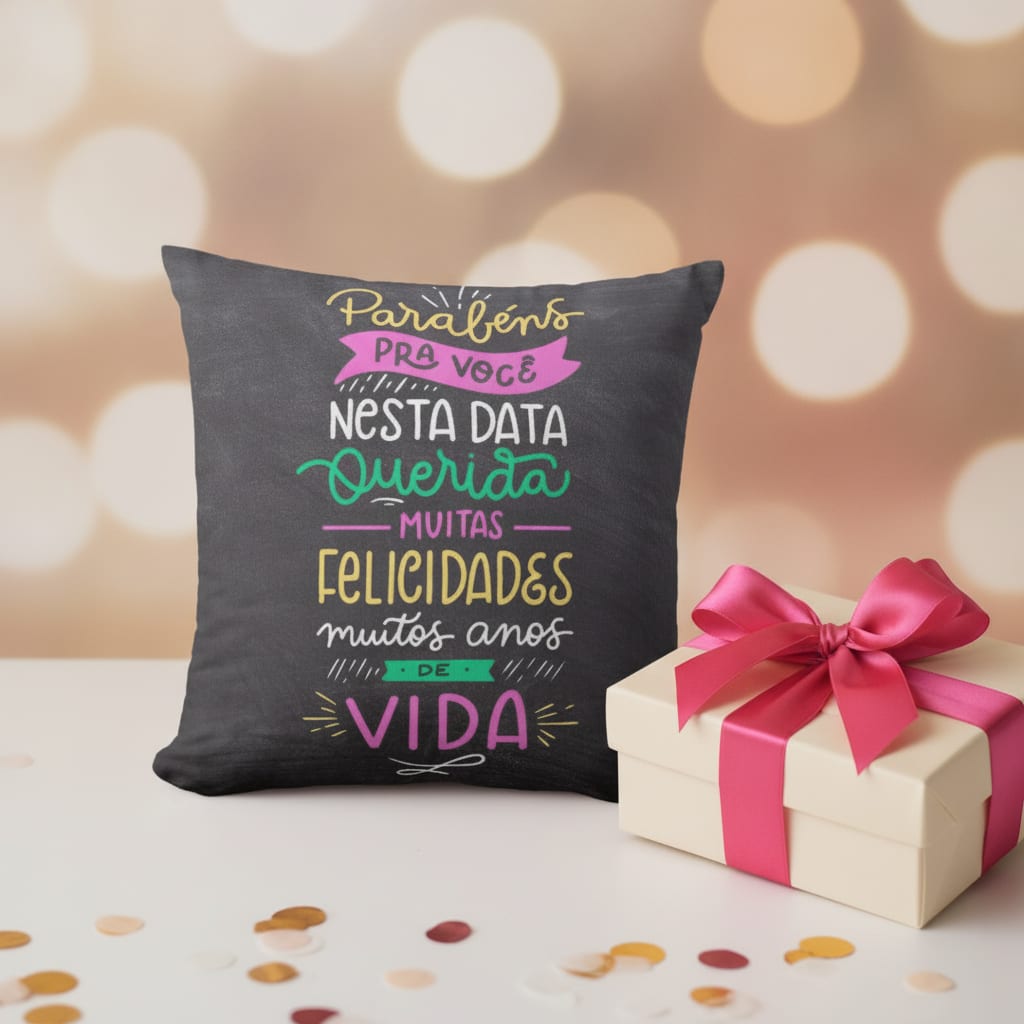 Almofada de Presente para Aniversariantes Parabéns para Você