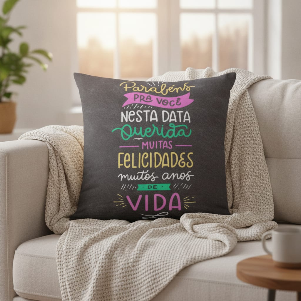 Almofada de Presente para Aniversariantes Parabéns para Você