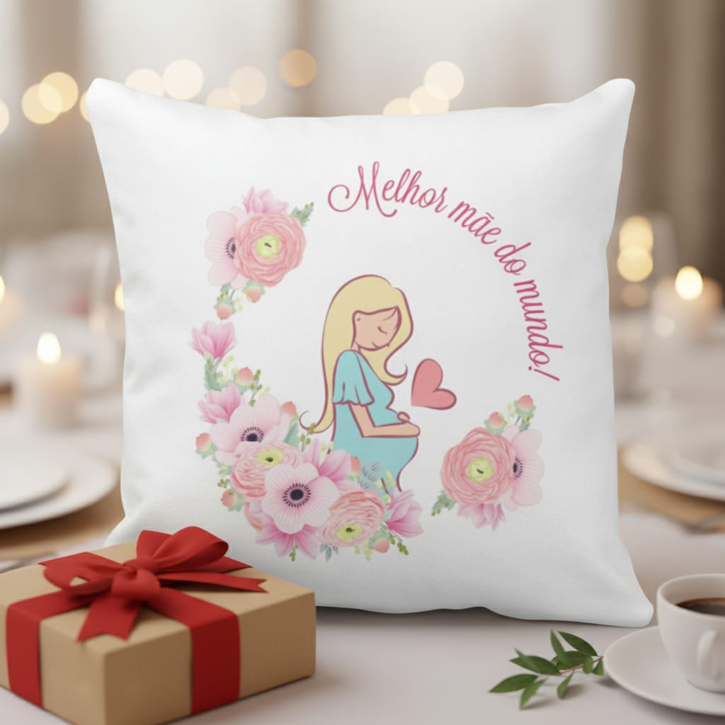 Almofada Decoração Grávida Melhor Mãe do Mundo - Loira