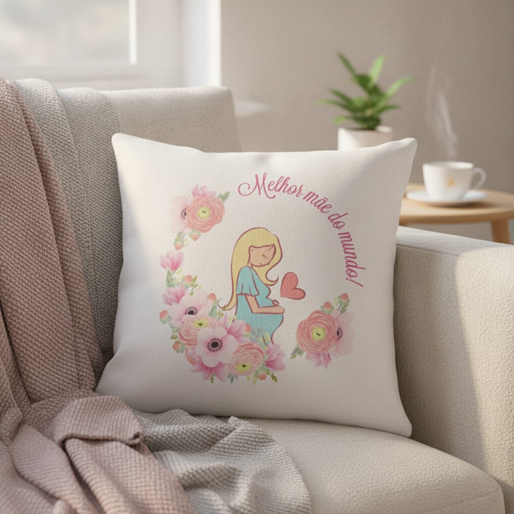 Almofada Decoração Grávida Melhor Mãe do Mundo - Loira